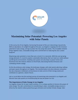 Maximizing Solar Potential: Powering Los Angeles with Solar Panels