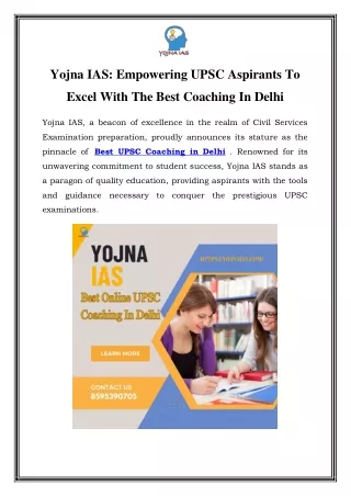 Yojna IAS: Empowering UPSC Aspirants To Excel With The Best Coaching In Delhi