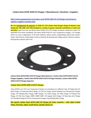 Carbon Steel ASTM A350 LF2LF3 Flanges Stockists in Mumbai