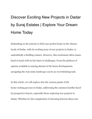 Discover Exciting New Projects in Dadar by Suraj Estates _ Explore Your Dream Home Today