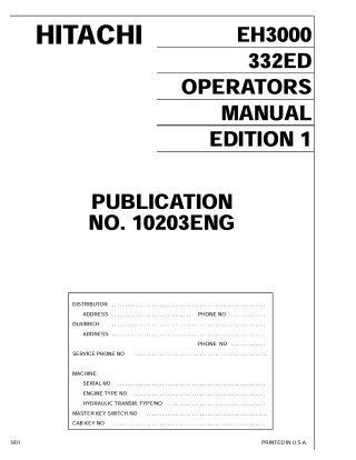 Hitachi EH3000 Rigid Frame Truck operator’s manual