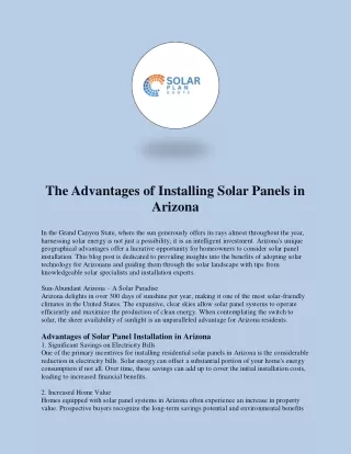 The Advantages of Installing Solar Panels in Arizona