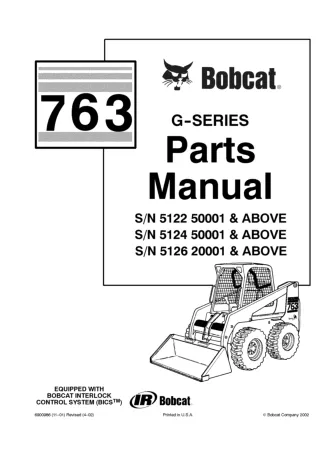 Bobcat 763 G-Series Skid Steer Loader Parts Catalogue Manual SN 512450001 and Above