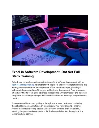 Excel in Software Development: Dot Net Full Stack Training