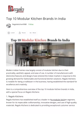 Top 10 Modular Kitchen Brands In India