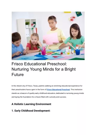 Frisco Educational Preschool_ Nurturing Young Minds for a Bright Future