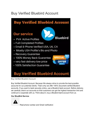 Buy Verified Bluebird Account