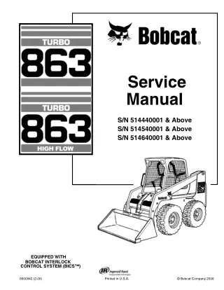 BOBCAT 863 SKID STEER LOADER Service Repair Manual SN 514440001 & Above