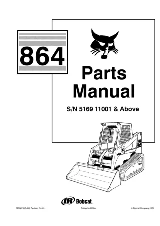 Bobcat 864 F-Series Compact Track Loader Parts Catalogue Manual SN 5169 11001 & Above