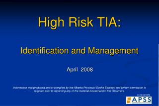 High Risk TIA: Identification and Management