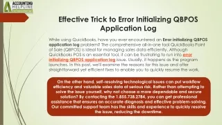 Best ever solution to tackle Error Initializing QBPOS Application Log