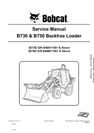 Bobcat B750 Backhoe Loader Service Repair Manual (SN B4BM11001 and Above)