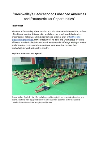 Greenvalley's Dedication to Enhanced Amenities and Extracurricular Opportunities