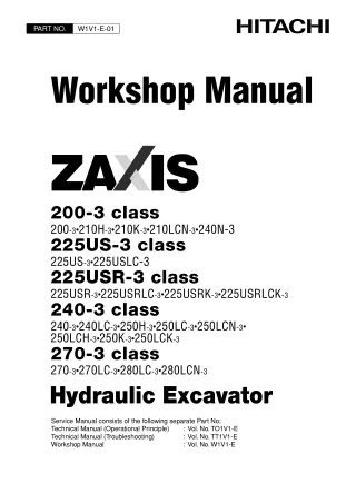 HITACHI ZAXIS 225US-3 CLASS EXCAVATOR Service Repair Manual