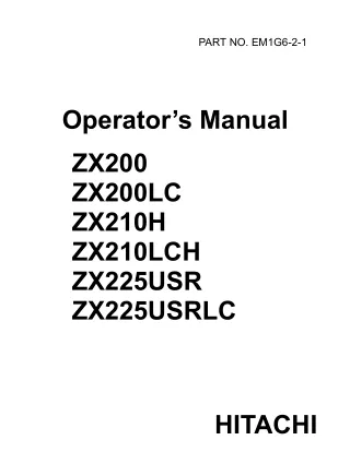 Hitachi ZAXIS 225USR Excavator operator’s manual