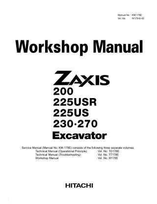 Hitachi Zaxis 230 Excavator Service Repair Manual