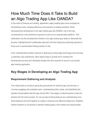 How Much Time Does It Take to Build an Algo Trading App Like OANDA