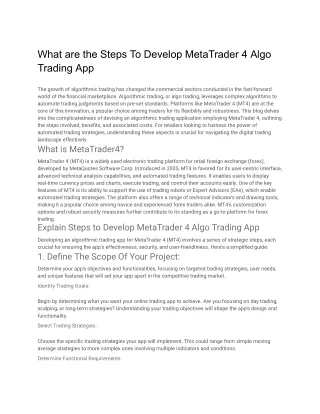 What are the Steps To Develop MetaTrader 4 Algo Trading App