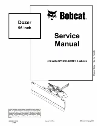 Bobcat Dozer 96 Inch Service Repair Manual 96 Inch SN 224400101 AND Above
