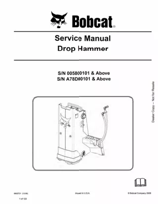 Bobcat Drop Hammer Service Repair Manual SN A78D00101 And Above