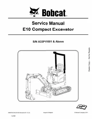 BOBCAT E10 COMPACT EXCAVATOR Service Repair Manual SN：A33P11001 AND Above