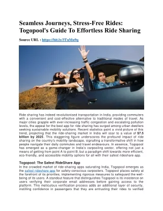 Togopool's Guide To Effortless Ride Sharing