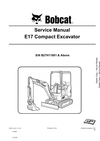 Bobcat E17 Compact Excavator Service Repair Manual (SN B27H11001 and Above)