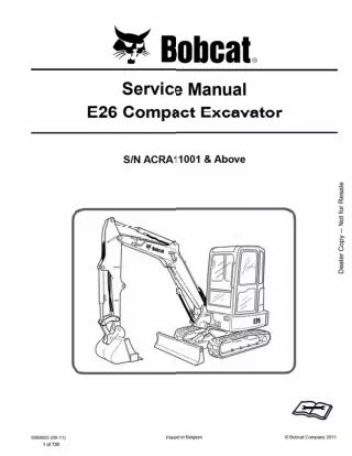 BOBCAT E26 COMPACT EXCAVATOR Service Repair Manual SN ACRA11001 AND Above