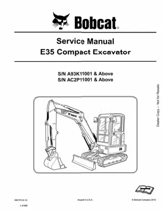 BOBCAT E35 COMPACT EXCAVATOR Service Repair Manual SN：A93K11001 AND Above