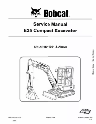 BOBCAT E35 COMPACT EXCAVATOR Service Repair Manual SN：AR1K11001 AND Above