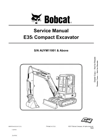 Bobcat E35i Compact Excavator Service Repair Manual (SN AUYM11001 and Above)