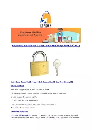 Buy Godrej 50mm Brass Finish Padlock with 3 Keys (Gold, Pack of 1)