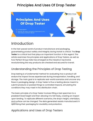 Principles And Uses Of Drop Tester