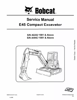 BOBCAT E45 COMPACT EXCAVATOR Service Repair Manual SN：AG3G11001 AND Above