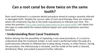 Can a root canal be done twice on the same tooth