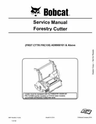 Bobcat FRST CTTR FRC150 Forestry Cutter Service Repair Manual SN AD8900101 And Above