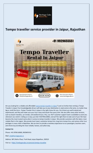 Tempo traveller service provider in Jaipur