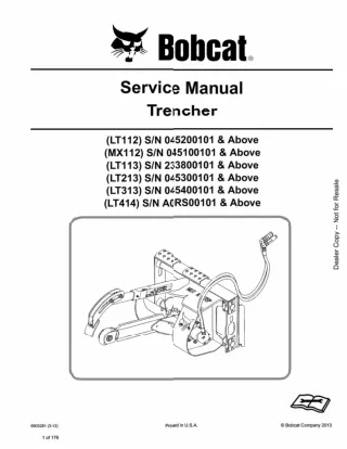 Bobcat LT122 Trencher Service Repair Manual SN 045200101 And Above