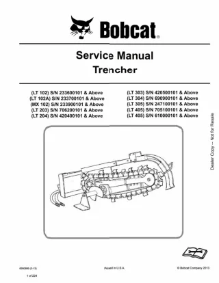 Bobcat LT204 Trencher Service Repair Manual SN 420400101 And Above