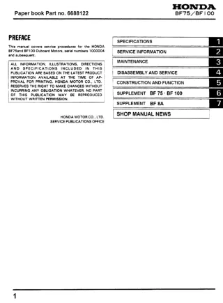 Honda Marine Outboard BF75 Service Repair Manual