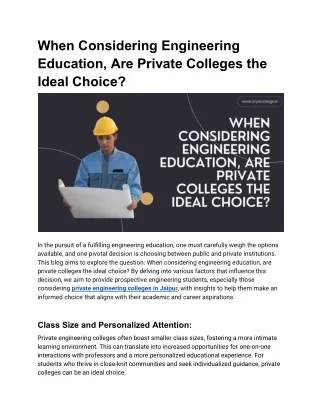 When Considering Engineering Education, Are Private Colleges the Ideal Choice?