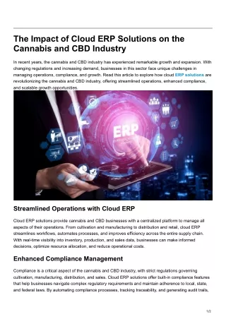 The Impact of Cloud ERP Solutions on the Cannabis and CBD Industry
