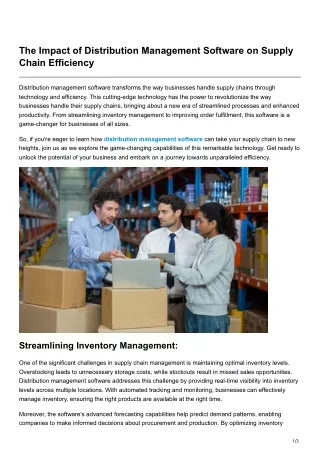 The Impact of Distribution Management Software on Supply Chain Efficiency