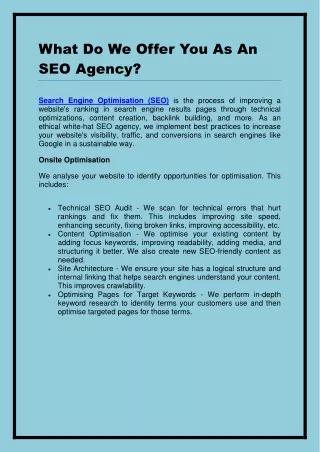 What Do We Offer You As An SEO Agency