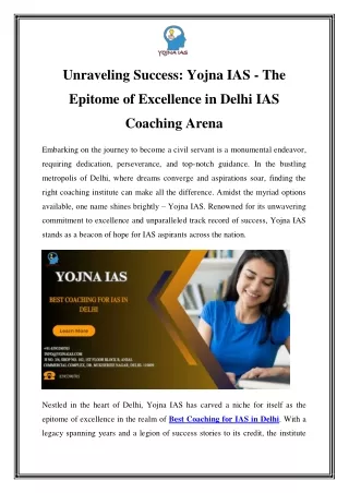 Unleash Your Potential: Excel in the Civil Services with Yojna IAS in Delhi