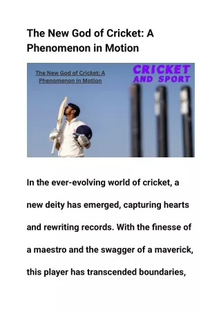 The New God of Cricket A Phenomenon in Motion