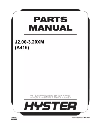 Hyster (A416) J3.00XM Parts Catalogue Manual