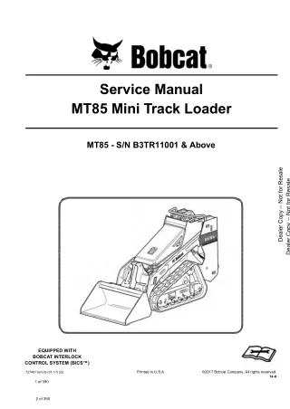 Bobcat MT85 Mini Track Loader Service Repair Manual (SN B3TR11001 and Above)