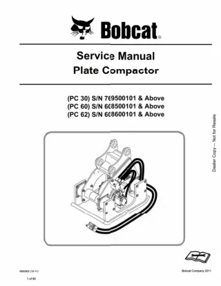 Bobcat PC 30 Plate Compactor Service Repair Manual SN 769500101 And Above