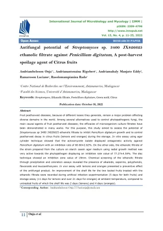 Antifungal potential of Streptomyces sp. 3400 JX826625 ethanolic filtrate